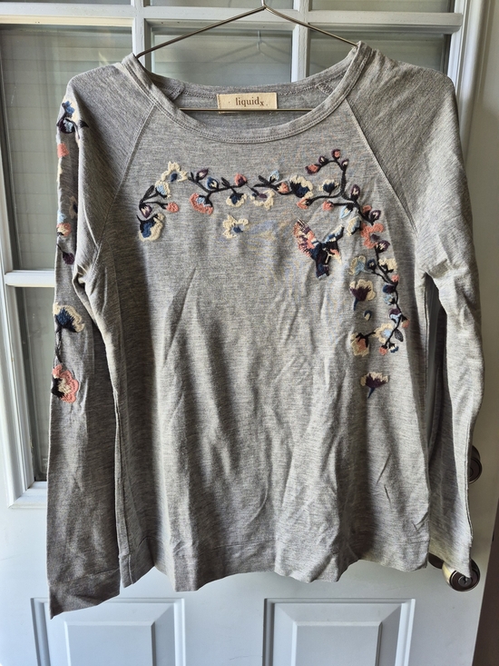 Liquidx Tops - Liquidx Women's Gray Embroidered Long-Sleeve Top